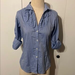 GAP Women's Light Blue Ruffle Button-Down Shirt